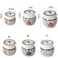 QUA High Temperature Resistant Ceramic Lard Jar Chinese Traditional Japanese-Style with Lid Spice Jars Household with Spoon Seasoning Container Salt. 