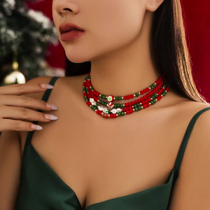 1 Set Christmas Beaded Necklace Fashionable Pendant Neck Chain Adjustable Layering Cool Girls Y2K Clavicle Chain