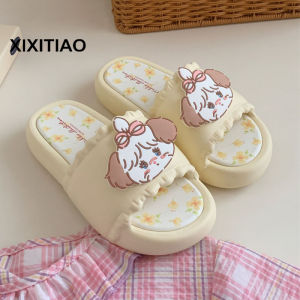 XIXITIAO รองเท้าแตะรูปหัวใจสำหรับผู้หญิงรองเท้าแตะลูกสุนัขน่ารักชื่อร่วมฤดูร้อน