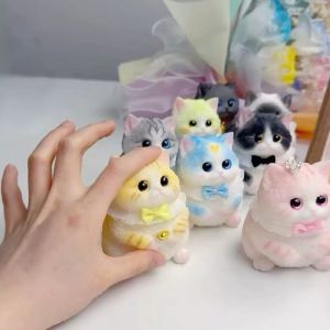LABAICAI Simulation Cat Cat Squeeze Toy with Flower Basket Slow Rebound Cat Squishy Toy Lovely New Cat Fidget Toy Home Decor