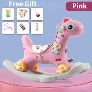 Children Ride on Horse Toy Cute Cartoon Sliding Car Toy Detachable Swing Ride on Horse Toy with Music for Kids Gifts