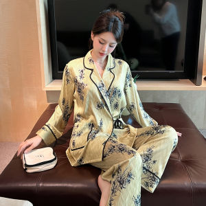 High-Grade Womens Pajamas Spring and Autumn New Artificial Silk Lace-up Nightgown White Hot Wholesale Home Wear Suit ㏇L0514