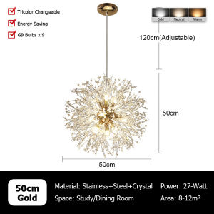 LANTU Dandelion Crystal LED Chandelier - Nordic Romantic High-Lumen Ceiling Light for Luxury Living Rooms & Hotel Spaces