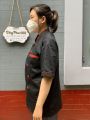 Áo Bếp/ Áo Đồng Phục Đầu Bếp ngắn tay màu đen phối viền đỏ - vải kaki dày dặn. 