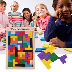 Wooden Blocks Wood Intelligence Mainan Balok Kayu Tetris Tangram Puzzle Geometri