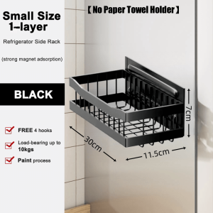 3 in 1 Magnetic Shelf Magnet Rack Kitchen Storage Rack Wall Hanging Storage Rack Paper Holder Rack Refrigerator Rack with 4 Hooks Wall Mounted Shelf for Microwave Oven Washing Machines Refrigerator