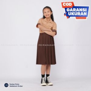 Rok seragam pramuka sd sekolah dasar pendek rempel lipit coklat cokelat pinggang karet