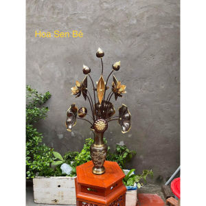 Hoa sen đồng 10 bông và 15 bông cành hun màu giả cổ loại to không kèm lọ