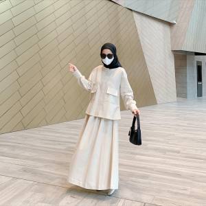 Pijar - Laura Set 2in1 Setelan Baju Dan Rok Wanita Remaja Muslim Matt Cotton Linen One Set Terbaru