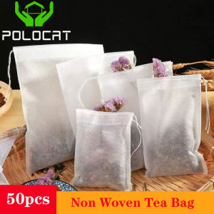 Polocat 50pcs Non Woven Drawstring Tea Bag Sealing Filter Bag Aromatic Herb Supply Tool Rope Seal Tea Bags Filter Paper#1