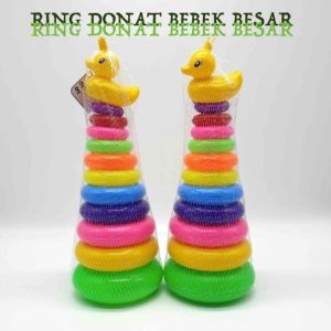Mainan Edukasi Susun Ring Donat Isi 10 - Mainan Ring Donat Bebek - Baby Stacking Donut Duck - Stacking Ring Rainbow Tower