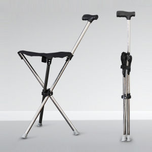Walking Stick With Seat Elderly Walking Cane Stool With Seat Board Lightweight Anti-Slip Folding Mountain Climbing Cane