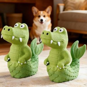 OUTOPEN Natural Latex Squeaky Alligator Dog Toy Chew Resistant Green Color Pet Interactive Toy Cartoon Durable Latex Chew Toy Pet Biting