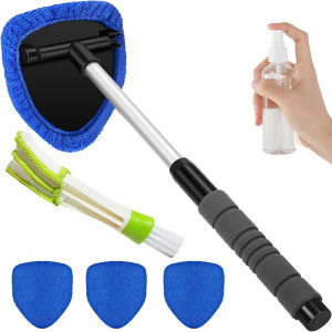 Telescopic Car Window Cleaner Brush Kit Microfiber Windshield Wash Wiper Tool With 4 Reusable Pads