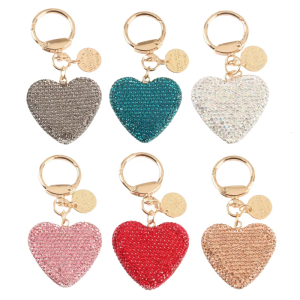 Elegant Rhinestones Heart Keychain Crystals Bag Charm Car Keyring Portable for Women Valentines Day Gifts Outfits