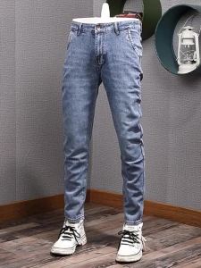 2025Light Blue Mens Casual Slim Fit Jeans Spring Autumn Korean Style Elastic Ankle-Length Pants Versatile Trendy Teenage Jeans09/08