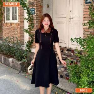 Đầm thiết kế BEMINE cổ sen phối viền dáng chữ A phù hợp đi làm-B622