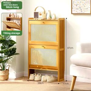 KIMDELIN ตู้เก็บรองเท้า2/3ประตู50/70ซม. ตัวจัดระเบียบรองเท้าลายไม้ออแกไนเซอร์แร็คชั้นวางรองเท้าไม้ไผ่ประตูพลิก