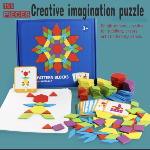 Pattern Blocks Games Creative Geometric Shape 155pcs Puzzle Early Educational Montessori Tangram Toy Board Game