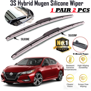1pair(set) Nissan Sentra N18 2016-2022 Mugen Japan Silicone Wiper Blade Front Windscreen 3 Section Boneless Full Silicone Wiper U Hook J Hook