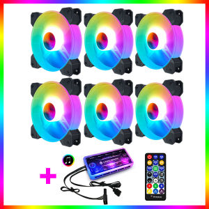 6pcs COOLMOON 120mm Chassis Fan 3pin ARGB. Mystic Light Aura Sync RGB Fusion Poly Chrome2000 RPM aRGB Fan Hydraulic Bearing Fan for longer Lifespan and Low Noise While on use For Aesthetic and True Airflow Case Fan Performance with Remote and Hub