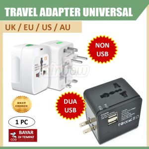 1PC Global Universal Travel Adapter Universal 2 USB / NON USB EU UK US AU International Travel Adaptor ALL IN ONE Charger Universal Adaptor International Charger International Travel Adaptor Universal Colokan Universal Adaptor Multfungsi Komplit