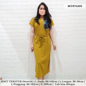 4298 minari strap knit midi dress belt casual dress rib knit