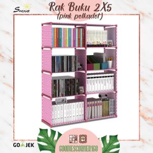 TURUN HARGA (SIAP KIRIM) !! RAK PORTABLE 8 KOTAK/ RAK BUKU/ RAK SERBAGUNA/ RAK BERMOTIF/ RAK LUCU/ RAK BONGKAR PASANG (RAK BUKU 2x5 - PINK POLKADOT) SHENAR