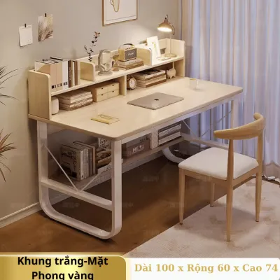 Bàn học kệ gỗ U3 bàn làm việc kệ sách kết hợp giá lưu trữ trên dưới khung thép dày chân sơn tĩnh điện chịu tải 200kg