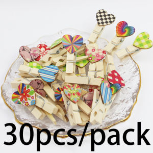 (30 Pieces/pack) 21*39mm Valentines Day Decoration Clip Love Photo Wooden Clip Wedding Decorations Wall Note Rope Clips Creative DIY