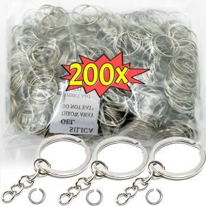 200pcs Silver Plated Metal Blank Keyring / Metal Key Rings with Chains / Split Ring Keyfob Keychain / DIY Jewelry Pendant Keyrings
