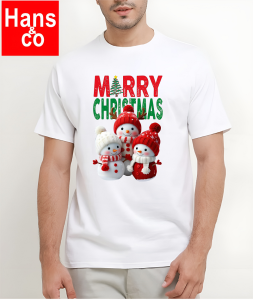 Kaos Pria Model Terkini Trending Motif 3D Bahan katun 24s Merry Christmast Boneka Salju 3 H0506