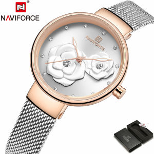 NAVIFORCE Top Luxury Brand Ladies Watch Elegant Fashion Mesh Steel Quartz Clock Casual Sports Waterproof Simple Ladies Watch