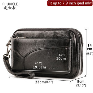PIUNCLE Brand Genuine Leather Mens Hand Bag For Men Clutch Bags Men Wrist Bag For Documents Large Capacity Passport Money Purse Mobile Phone Pouch Long Wallet Pocket Soft Cowhide Leather Double Zipper Messenger Bag Clutch Bags Case Letter Bags