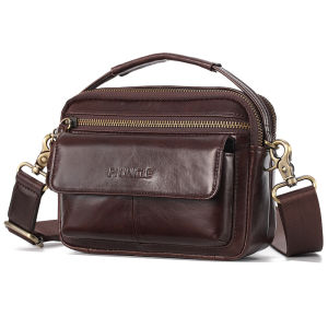 High Quality PIUNCLE Brand Real Leather Mens Fanny Pack Casual Cowhide Multi - Pocket Cross Money Purse Men Waist Bags Mini Shoulder Crossbody Bag for Men Fashion Belt Waist Bag Fanny Hip Pack Cell Mobie Phone Bag Male Wallet Vintage Wax Cowhide