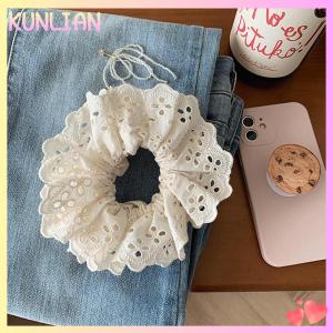 [KUNLIAN] 1PC Oversized Cotton Lace French Hair Bands Hair Scrunchie For Women Elastic Ponytail Double Layer Womens Hair Accessories