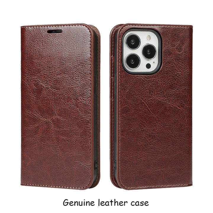 100 Real Genuine Leather Flip Phone Case for iPhone 15 14 13 12