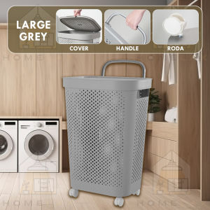 🔥HL🔥Ready Stock 45L/60L Japanese Style Large Laundry Basket With Wheel Laundry Bag Basket Bakul Baju Kotor Beroda