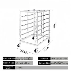 JD JINDIN Stainless Steel Cooling Rack Baking Tray Rack Truck Multi-layer Plate Rack Commercial Steel Rack Baking Oven Rack Truck Toast Rack Size 47x60x73cm