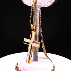 Catholic Crucifix Charm Necklace Stainless Steel Chain Choker Faith Symbol Pendant Clavicle Chain for Men and Women