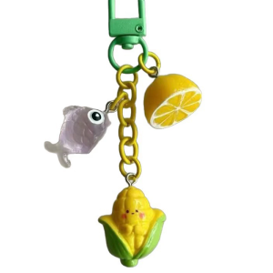 Adorable Resin Keychain Fish Lemon Corn Shape Key Ring Compact Design Gift Hanging Ornament Charm For Kids