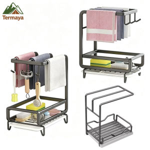 Termaya 2-Layer Multifunctional Dishcloth Rack Wall & Countertop Sink Drain Organizer Space-Saving Kitchen Storage Rack