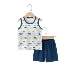 LJMOFA Kids Vest Suit for Boys 3-10 Yrs Old Dinosaur Pattern Snug Cotton Vest and Shorts Set for Kids