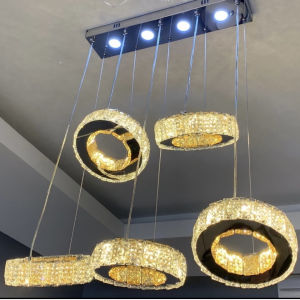 Đèn Thả Trần - Bộ Đèn Thả 5 Vòng Pha Lê Cao Cấp - Trang Trí Thắp Sáng Phòng Khách Phòng Ăn Phòng Ngủ