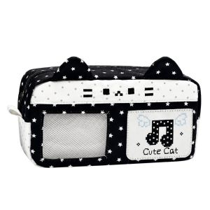 BESTITIT Pixel Music Not Print Pencil Case Cat Ear Design Large Capacity Pen Bag Portable Stationery Organizer Gift
