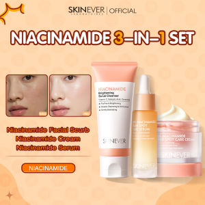 SKINEVER Niacinamide 3-in-1 Facial Scrub + Cream + Serum Complete Care System Pore Tightening Oil Control Brightening and Moisturizing Skincare Set