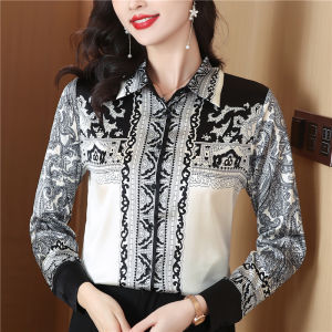 In graffiti đi lại áo voan phong cách Hàn Quốc của phụ nữ Một hàng khuy tay áo dài áo blouse thanh lịch ammin ammin mùa xuân và mùa thu đơn giản ve áo thời trang r Định vị vẽ tay