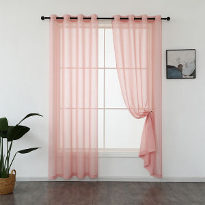 Solid Color Beige Sheer Curtain for Living Room Bedroom Kitchen Door Window with Ring Korean Sheer Curtain Lace