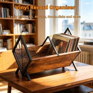 Vinyl Record Player Cabinet CD Records Storage Cabinet Wooden Magazine Storage Rack