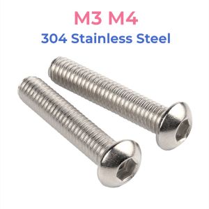 304 Stainless Steel Hex Hexagon Socket Button Round Head Allen Screw Bolt M3 M4 Length 3mm~80mm